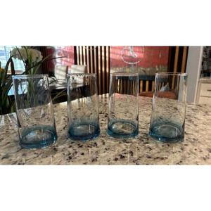 Vintage Clear Drinking Glasses w/ Blue Ambre Colored Bottoms